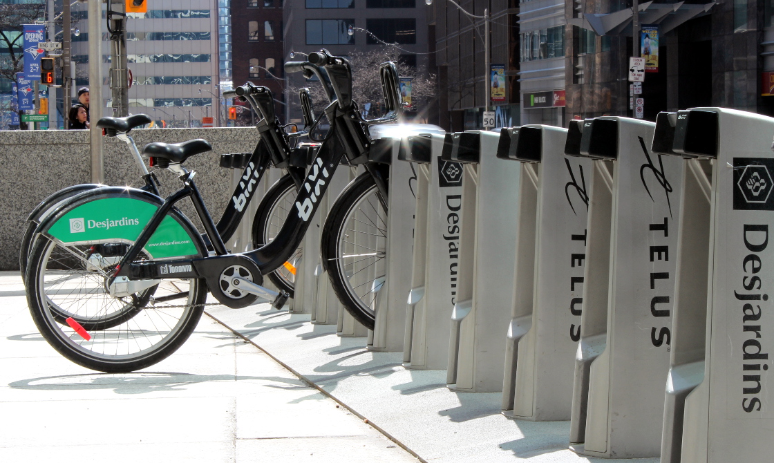 A BIXI stand on University Avenue in Toronto. 
