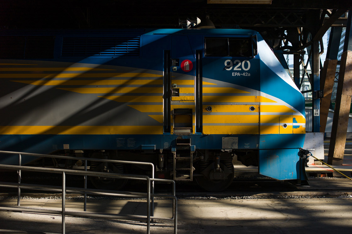 A VIA Rail train engine sits idle at Union Station, the heart of VIA Rail travel, on April 22, 2013 in Toronto, Ontario, Canada. 