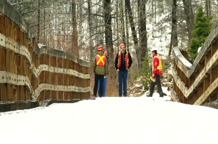 Officials were assessing the damage Thursday to trestle number 3 following last week's rockslide. 