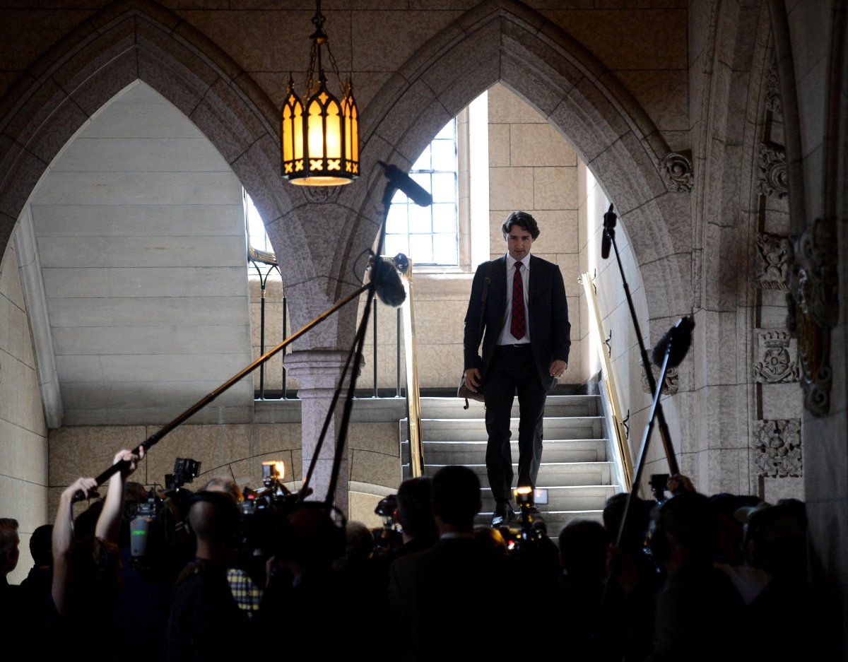Liberal Leader Justin Trudeau makes his way to Question Period in the House of Commons on Parliament Hill  in Ottawa on Monday, April 15, 2013. 