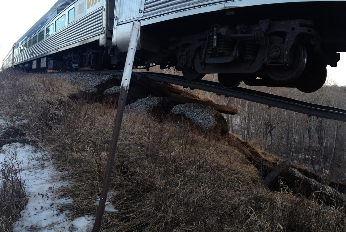No injuries reported after Via train derails near Togo, Saskatchewan on Sunday evening, possibly due to flooding.