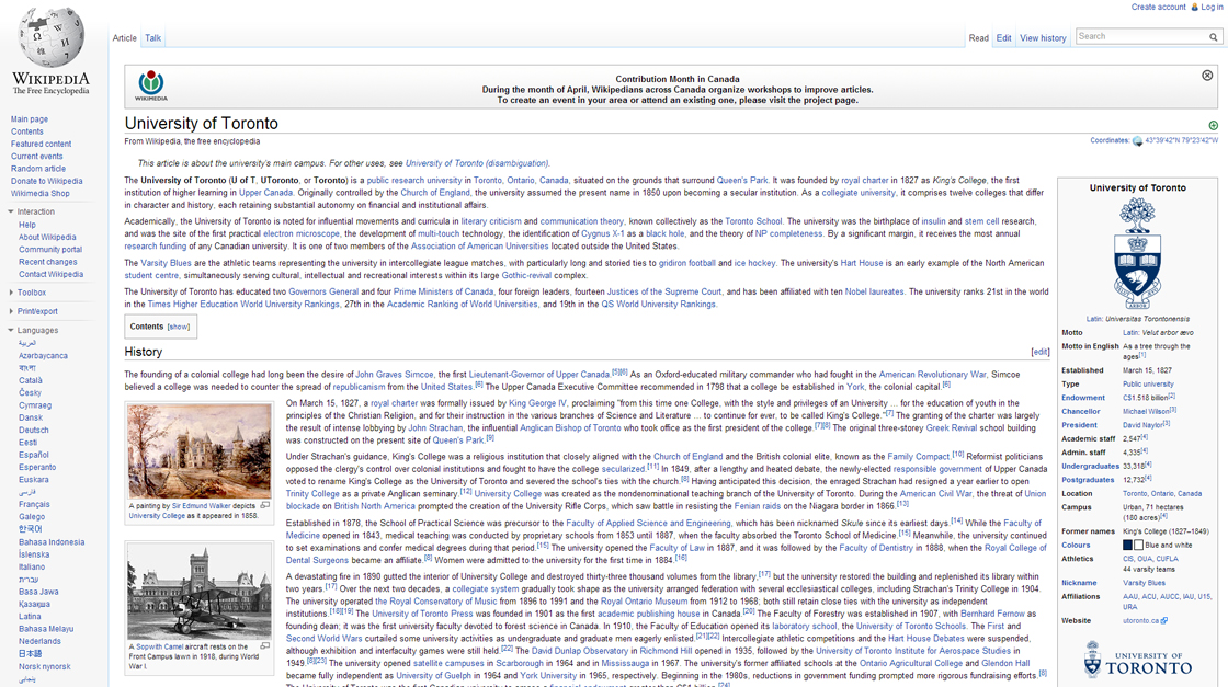 University of Toronto Wikipedia page
