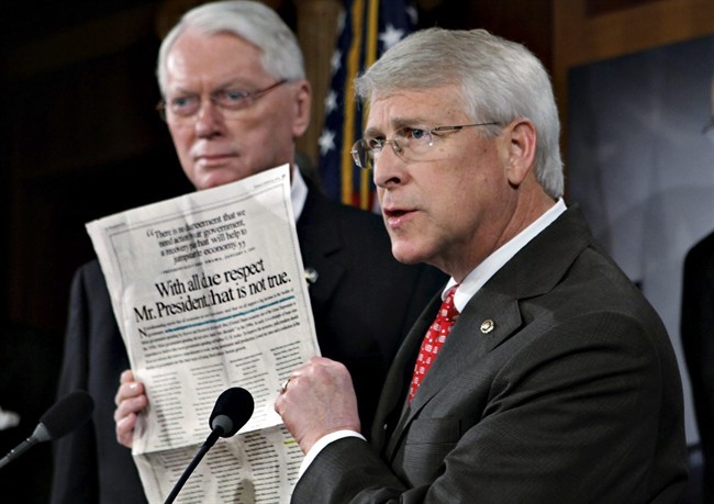 FILE - In this Jan. 29, 2009, file photo Sen. Roger Wicker, R-Miss., speaks during a news conference at the Capitol in Washington, Senate Majority Leader Reid said Tuesday, April 16, 2013, that letter with ricin or another poison was sent to Wicker.