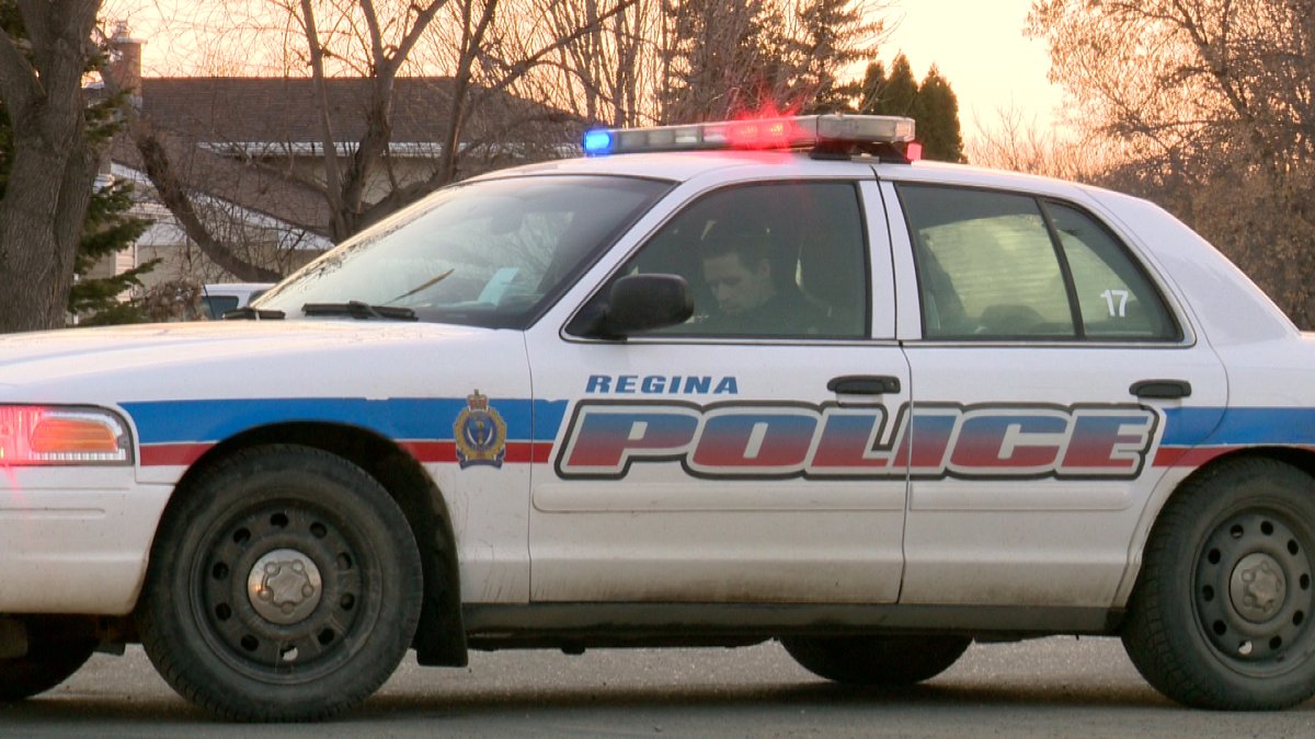 The Regina Police arrested four people after the windows of a vehicle were shot by a pellet gun Tuesday night.