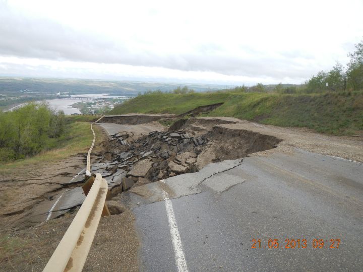 Landslide closes Highway 744 near Peace River. May 21, 2013.