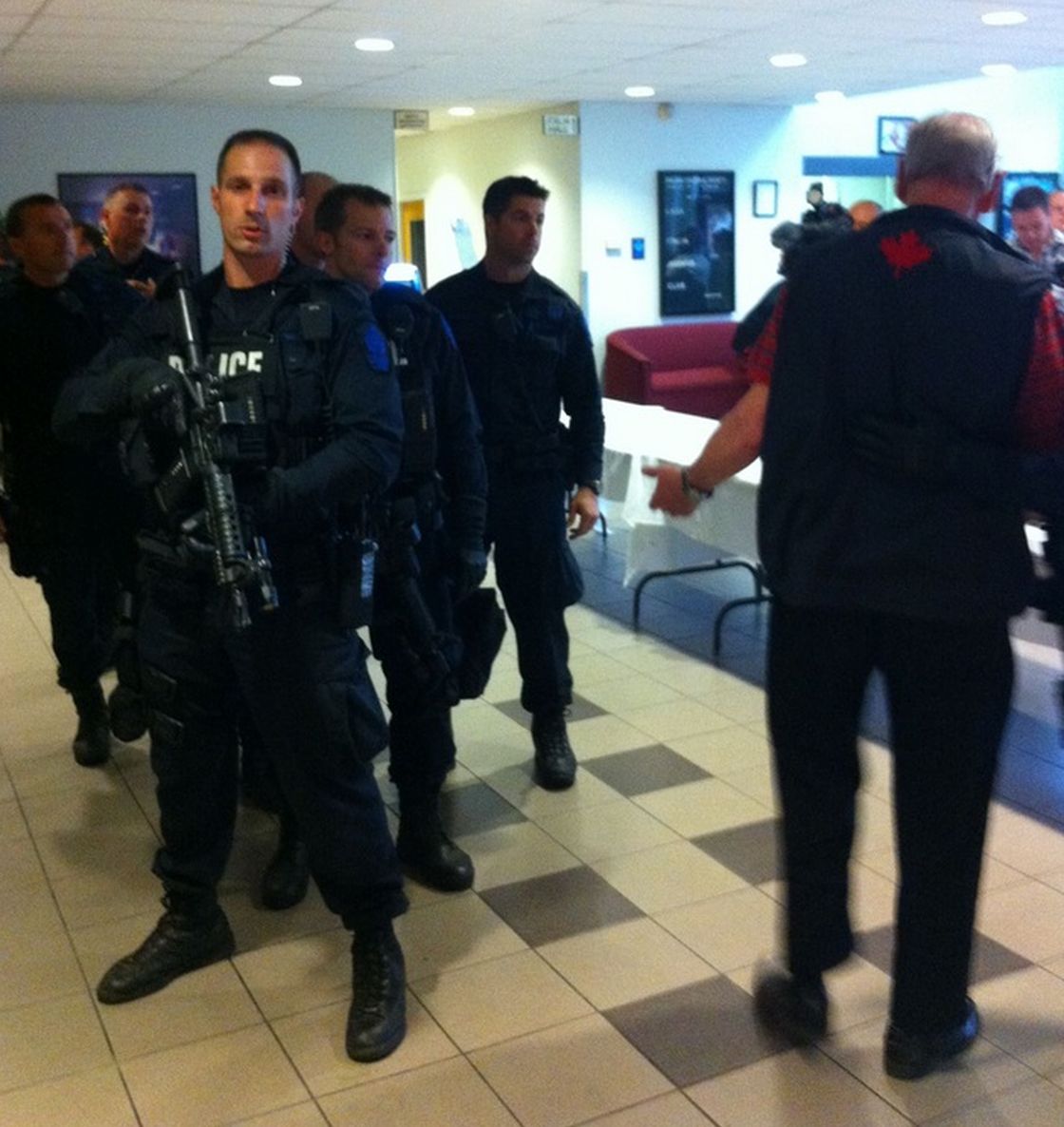 SWAT team at a meeting in Edmonton about PDD cuts, May 29, 2013.