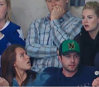 April Reimer, lower left, looks back at Elisha Cuthbert, top right.
