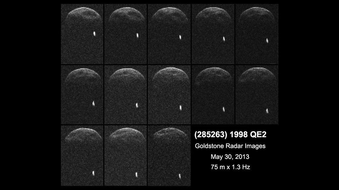 The first radar images of asteroid 1998 QE2 discovered that a moon orbits the 2.7 km-wide body.