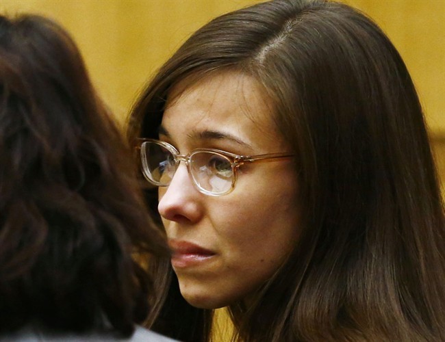 FILE - In this May 8, 2013 file photo, Jodi Arias reacts at Maricopa County Superior Court in Phoenix after she was found of guilty of first-degree murder in the gruesome killing of her one-time boyfriend, Travis Alexander, in their suburban Phoenix home.