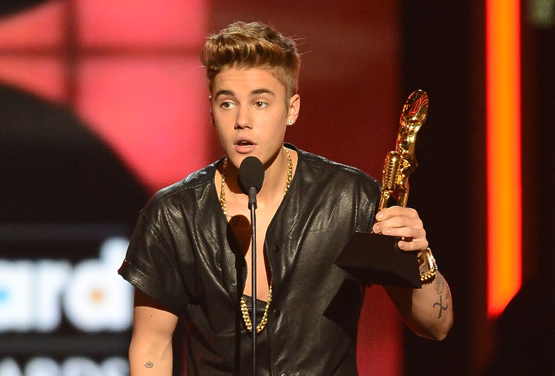 Justin Bieber accepts a Billboard Music Awards.