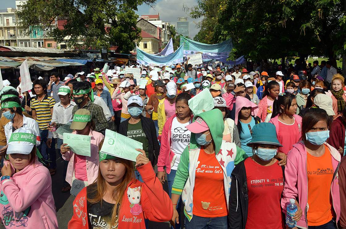 Cambodian workers march during a May Day protest in Phnom Penh on May 1, 2013. Getty Images