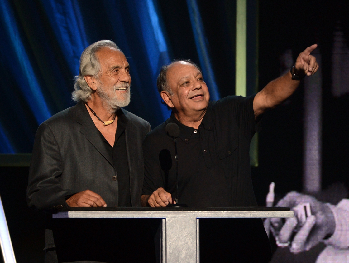 Presenters Tommy Chong and Cheech Marin speak onstage at the 28th Annual Rock and Roll Hall of Fame Induction Ceremony at Nokia Theatre L.A. Live on April 18, 2013 in Los Angeles, California.  