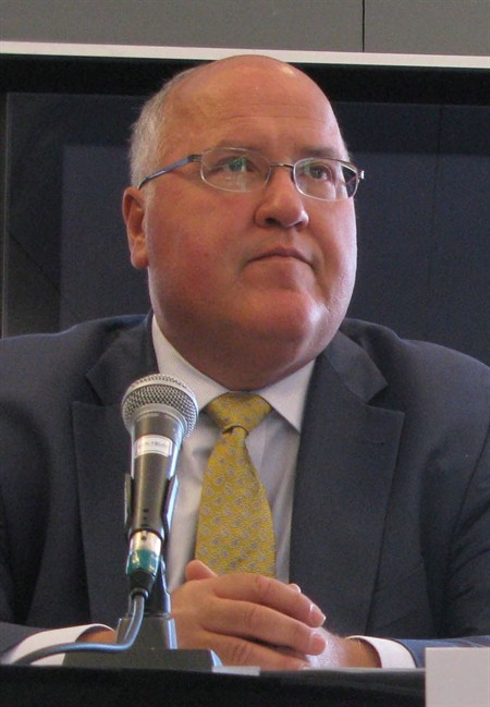 Gerry Protti of the Energy Policy Institute of Canada is shown at a news conference in Calgary, Thursday, Aug. 2, 2012. Almost three dozen landowner, labour, aboriginal and environmental groups are demanding that Gerry Protti, hired to head Alberta's new energy regulator, resign before he even starts. 