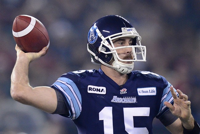 Toronto Argonauts quarterback Ricky Ray looks down field during second quarter CFL Grey Cup action against the Calgary Stampeders in Toronto on November 25, 2012.