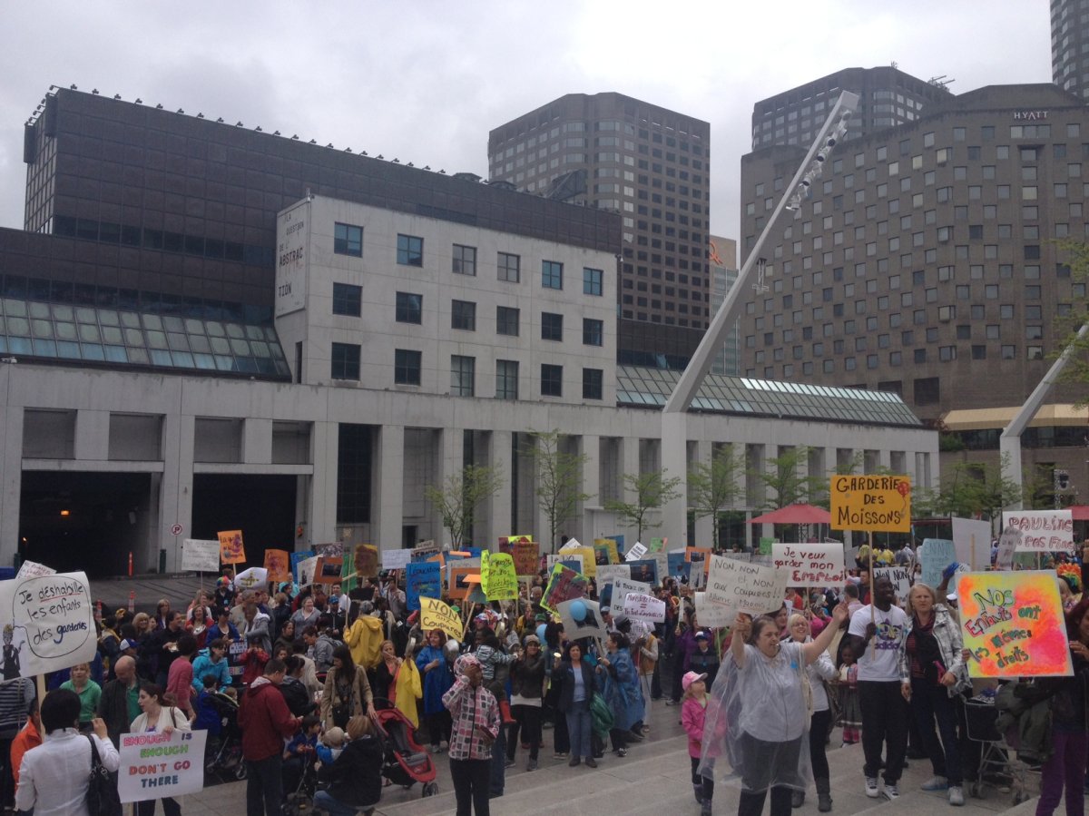 Rain didn't dampen a protest of about 5,000 people in downtown Montreal.