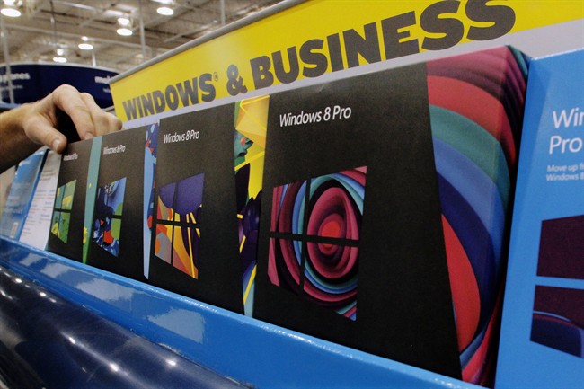 Different versions of the Microsoft Windows 8 operating system displayed at Best Buy on Oct. 26, 2012 in Springfield, Ill. 
