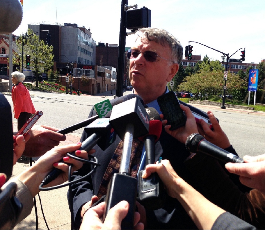 Dennis Boyle, lawyer for former Saint John city councillor Donnie Snook, takes questions from reporters on May 29, 2013.