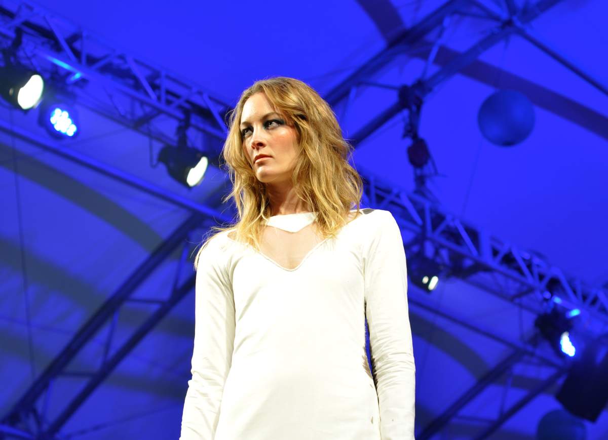 Models strike a pose at the end of the catwalk. 