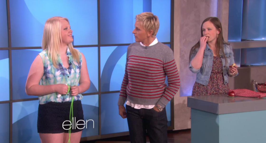 April English, left, appears with Ellen DeGeneres on 'Ellen.'.