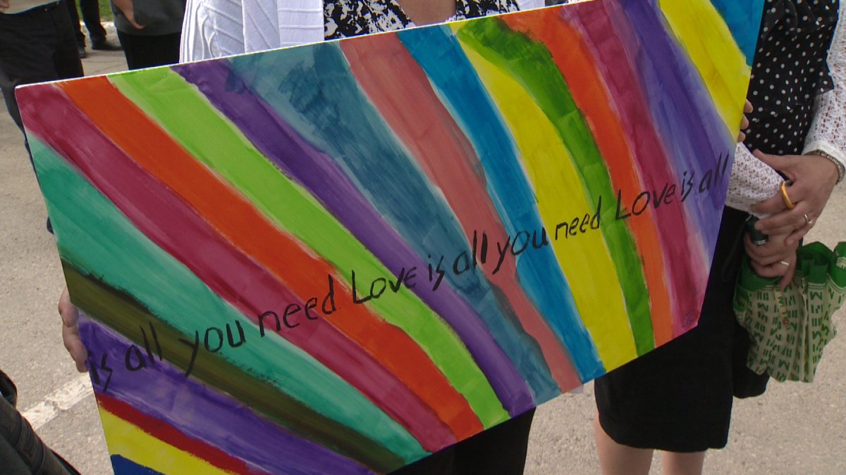 Demonstrators chanted in favour of Manitoba's controversial anti-bullying bill during an International Day Against Homophobia rally in May.