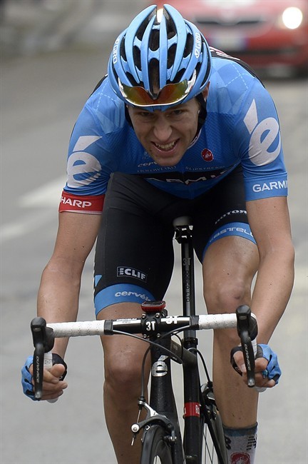 Ryder Hesjedal, of Canada, pedals during the 9th stage of the Giro d'Italia, Tour of Italy cycling race, from Sansepolcro to Florence, Sunday, May 12, 2013. 