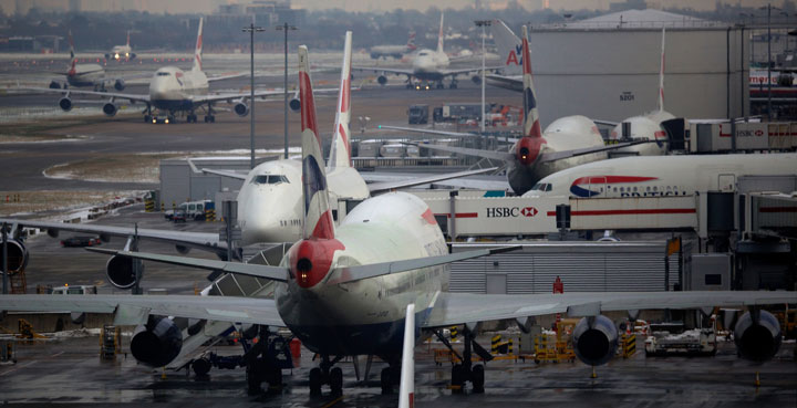 British Airways planes at Heathrow Airport in London.