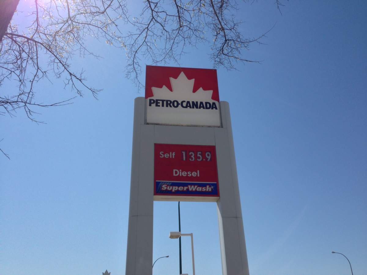 A gas station on Portage Ave. in Winnipeg displays the new higher price of $1.359/litre on May 22, 2013.
