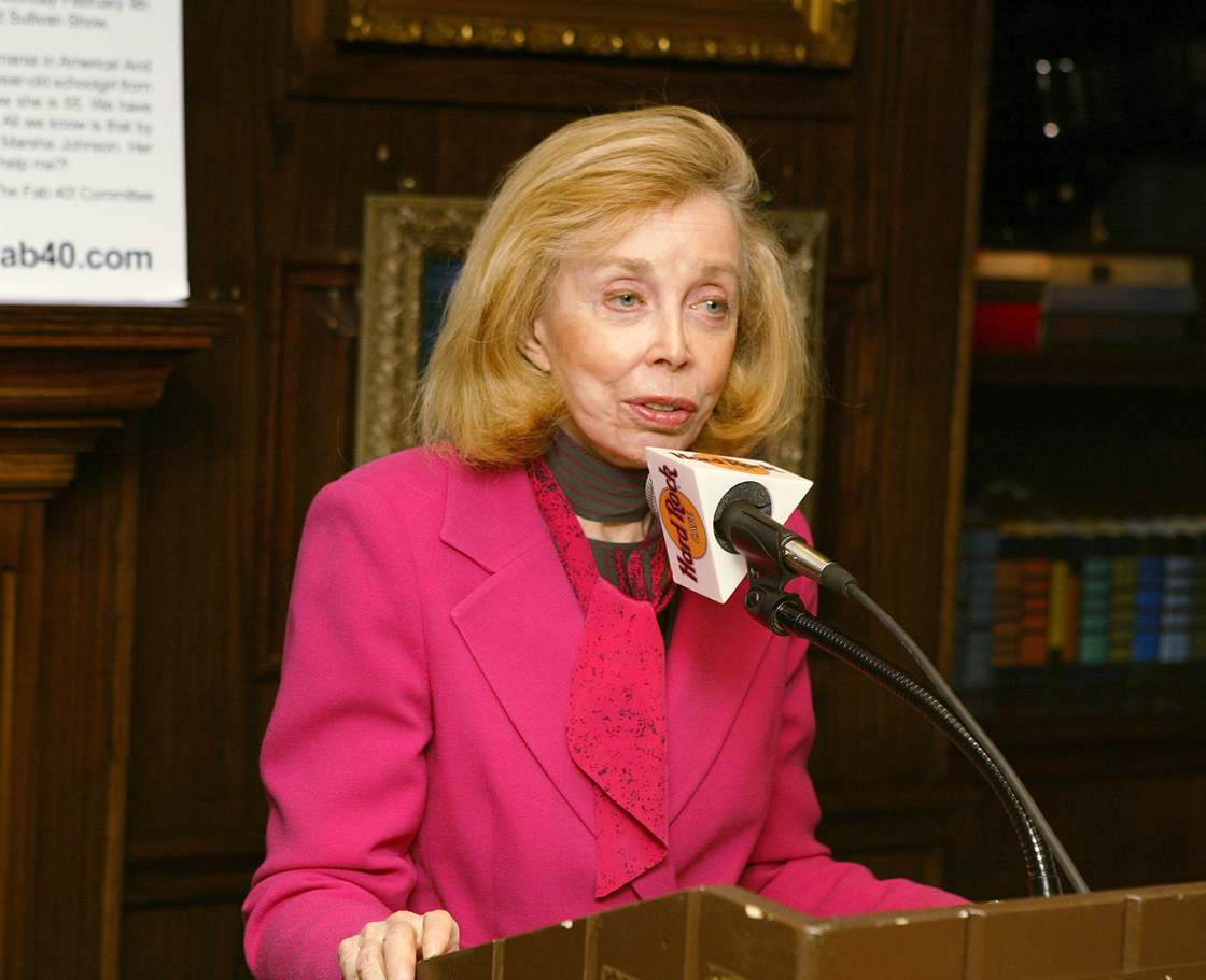 File - Dr. Joyce Brothers speaks during the 40th Anniversary of the Beatles coming to America media conference January 16, 2004 in New York City. 