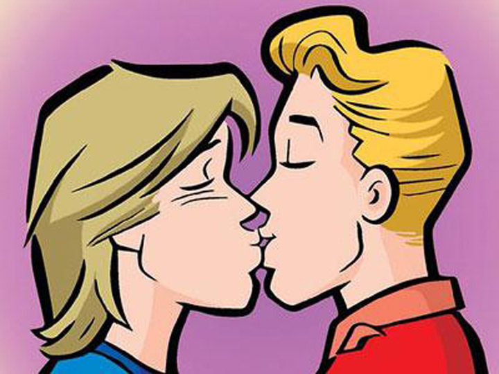 Kevin Keller, right, kisses his boyfriend in an upcoming Archie Comics book.