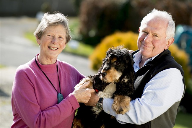 This undated photo released by Chichester District Council shows Gill Stoneham, who has dementia, and her husband Bernard in Chichester, England. British police force Sussex police in Southeast England is hoping to save time and money by giving a few dementia patients GPS tracking devices, a move condemned by some campaigners as “barbaric.”