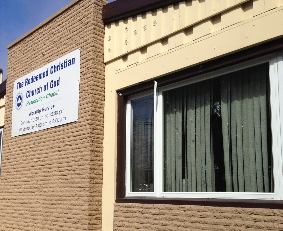 Halifax police are looking for suspects after the Redeemed Christian Church of God in Halifax was damaged on Monday in a marble attack.