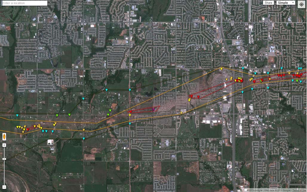 Google released a map of the damage following the tornado that tore through Moore, Oklahoma on May 20.