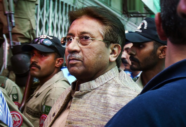  In this April 20, 2013, file photo, Pakistan's former President and military ruler Pervez Musharraf arrives at an anti-terrorism court in Islamabad, Pakistan.