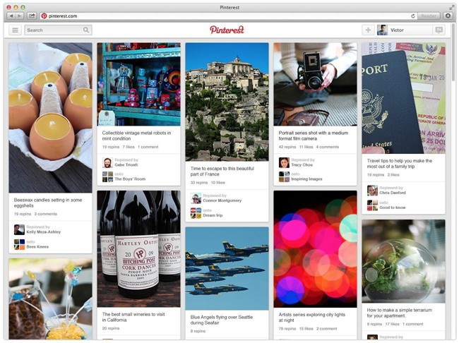 This undated image provided by Pinterest shows the popular link- and photo-sharing website's new updated site. The update now offers people a simpler navigation and new ways to arrange their boards to fit their needs. Although the haphazard spirit of Pinterest remains, the site is much less overwhelming. 