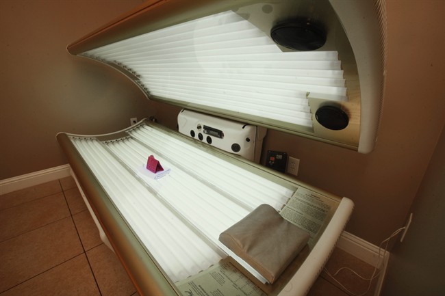 An open tanning booth at Amazing Tans in Sacramento, Calif.