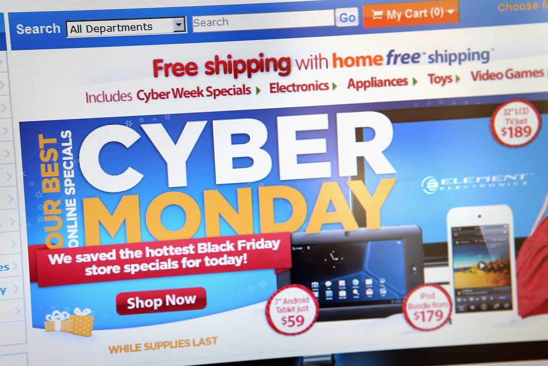 In this photo illustration, Walmart advertises Cyber Monday sales on the company's website on November 26, 2012. 