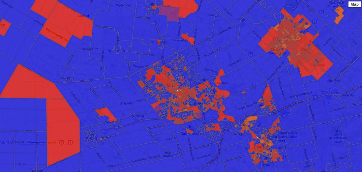 Poll-by-poll results of the 2011 election in Kitchener-Waterloo. Click for an interactive map.