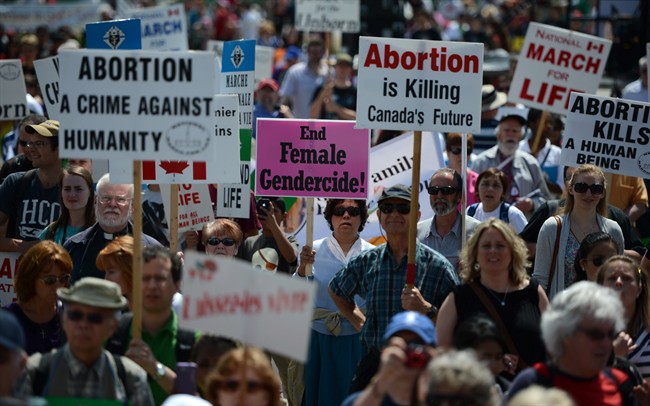 People participate in the March For Life on Parliament Hill in Ottawa on Thursday, May 9, 2013. 