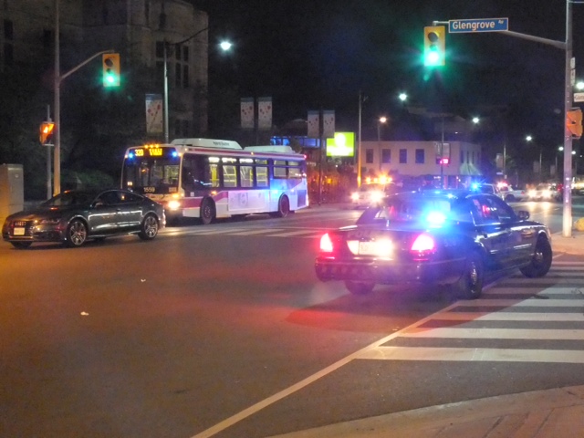 A female pedestrian was taken to hospital with serious head injuries after being hit by a car in mid-town Toronto early Wednesday morning.