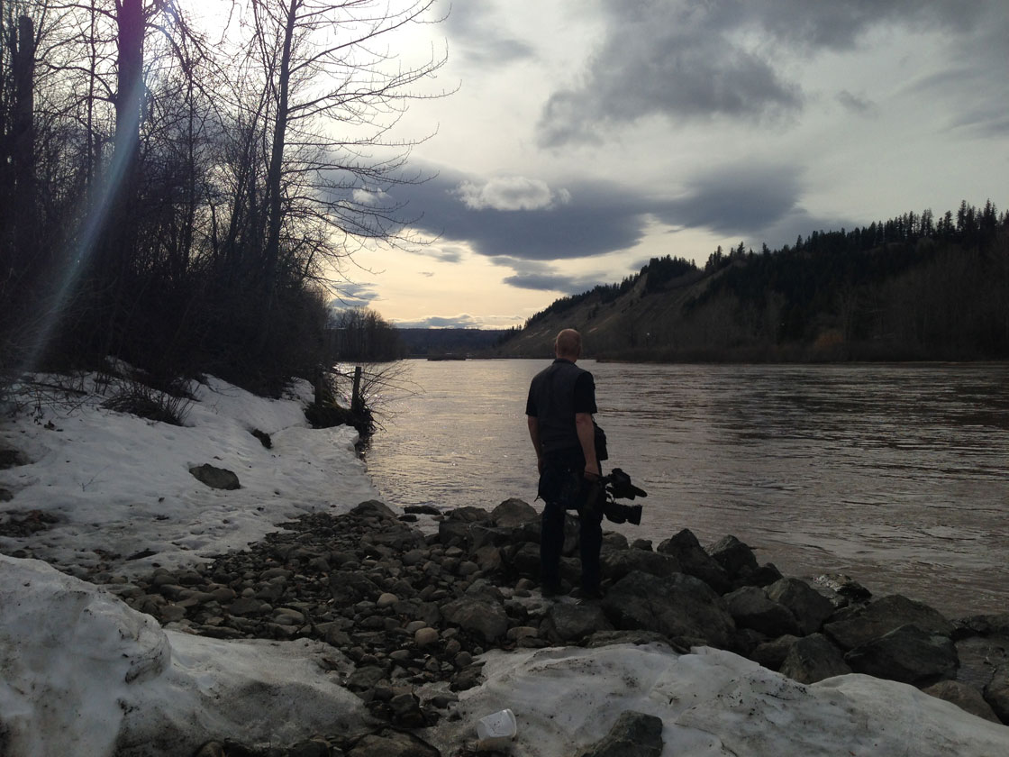 Our Global News cameraman along the river in Prince George.