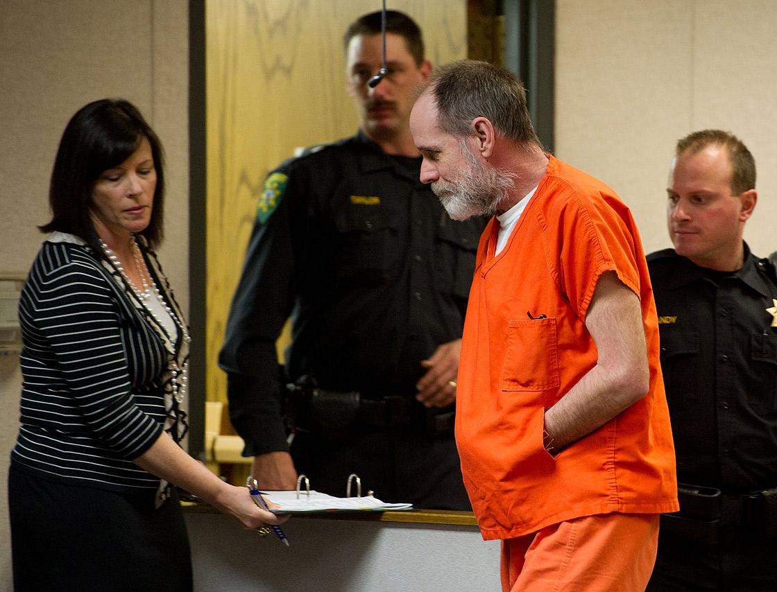 Phillip Garrido is lead into the courtroom at El Dorado County Superior Court in Placerville, California, by deputies before his being sentenced to 431 years to life for the kidnapping Jaycee Lee Dugard, Thursday, June 2, 2011.