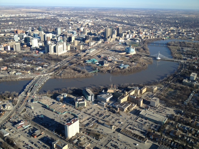 The Forks, seen from Global's Skyview1 helicopter in 2013, has seen major change since the market first opened 25 years ago.