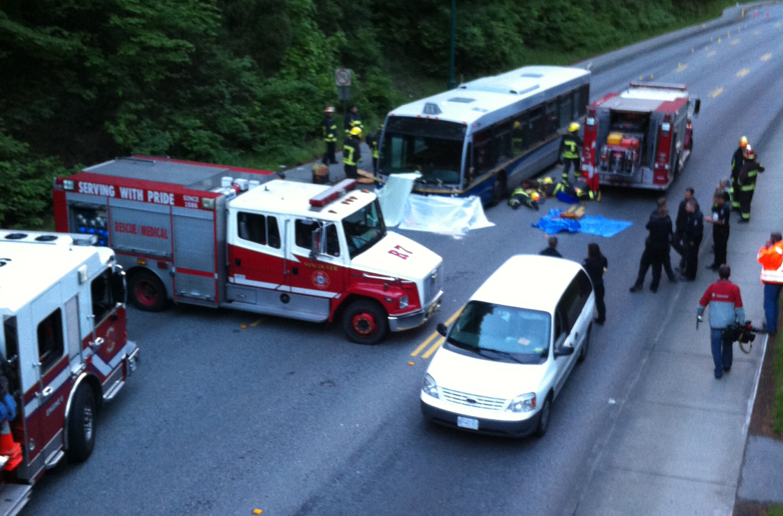 A cyclist has died after a collision with a West Vancouver transit bus Saturday night. 