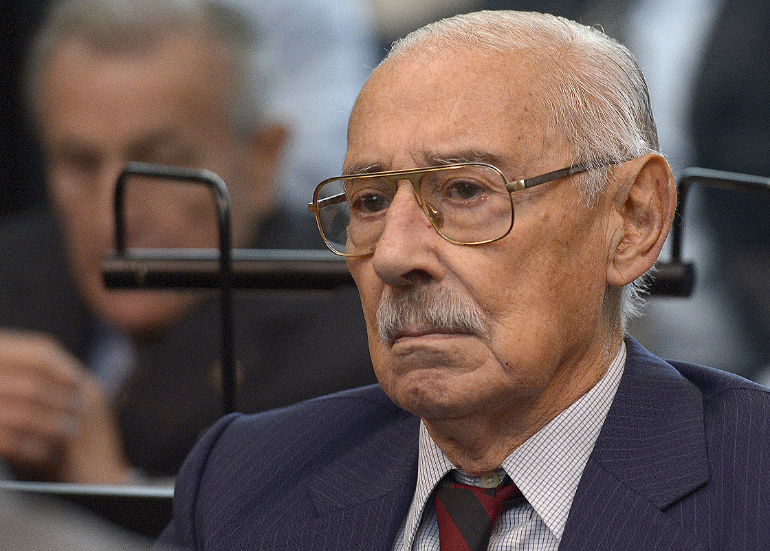 Former Argentine dictator and general, Rafael Videla, is seen during his trial to investigate the crimes committed during Operation Condor, a campaign established by Argentina, Chile, Paraguay, Brazil, Bolivia and Uruguay's dictatorships to quash the opposition during the 1970s, in Buenos Aires on March 5, 2013. 