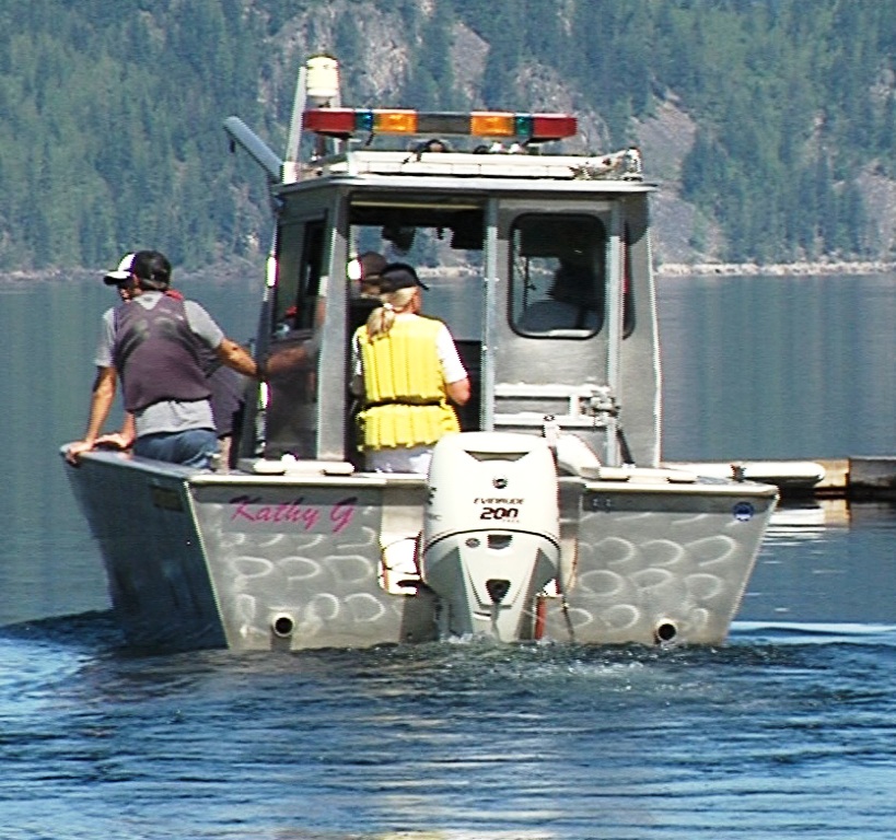 The Kathy G, Gene and Sandy Ralston's sonar equipped boat headed out on Shuswap Lake Tuesday to search for missing fisherman John Poole. 