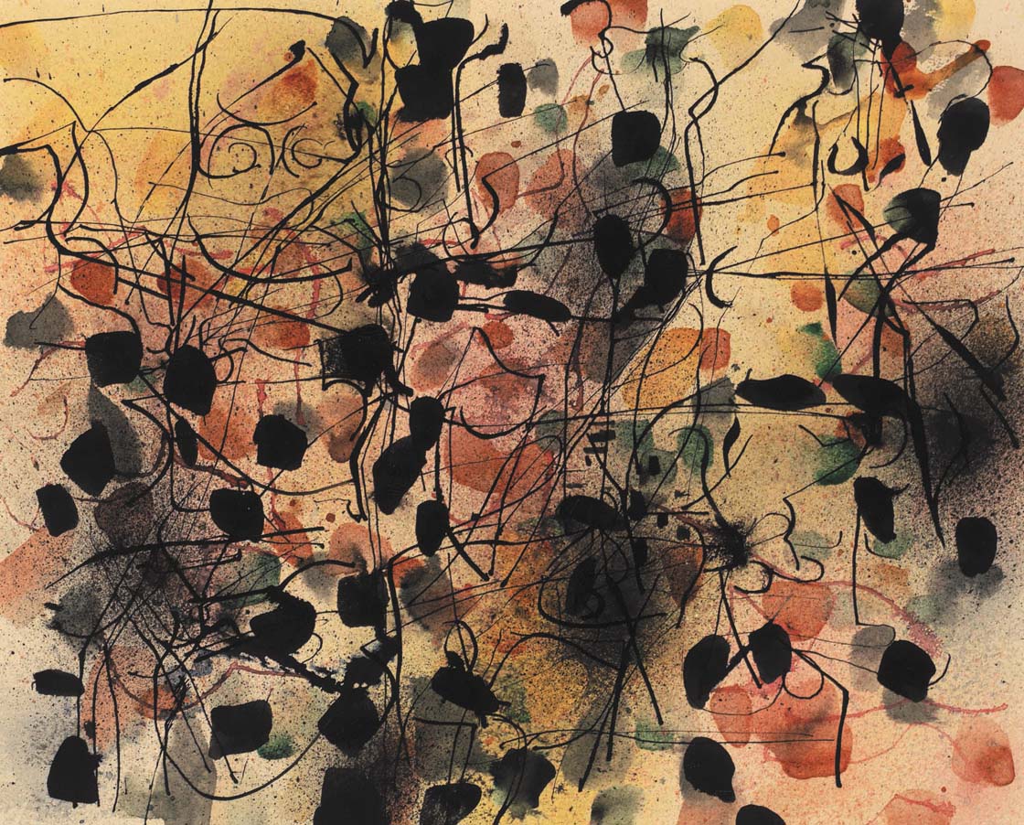 A 1955 piece by Jean-Paul Riopelle is shown, from the collection of Belle Burke. . 