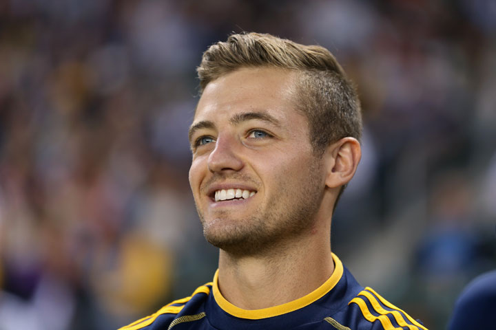 Robbie Rogers of LA Galaxy looks on prior to the start of the game against the Seattle Sounders FC at The Home Depot Center on May 26, 2013 in Carson, California.