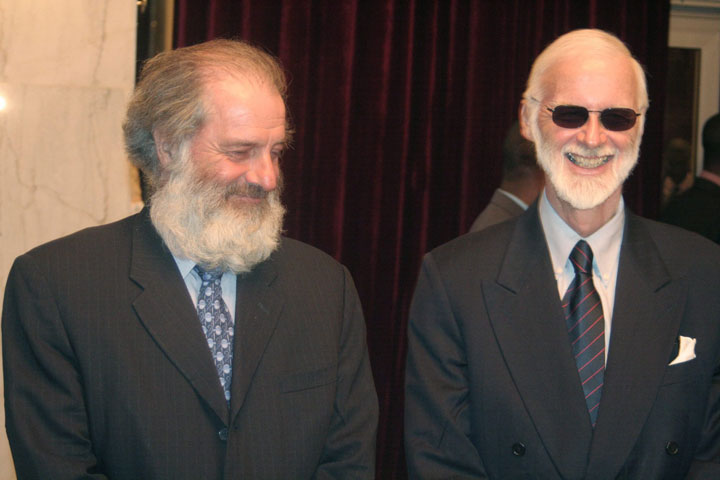 Released hostages Louis Guay, left, and Robert Fowler attend a reception, the day after their release, at the presidency in Bamako, Mali Thursday, April 23, 2009. 