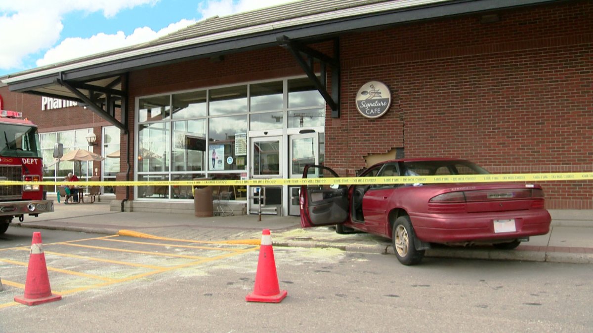 Emergency crews were called to the Safeway at Dalhousie Station after a car jumped the curb and slammed into the store.