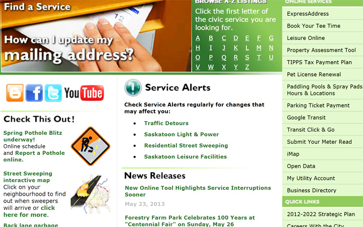 City of Saskatoon launches new online service to alert residents of service interruptions.
